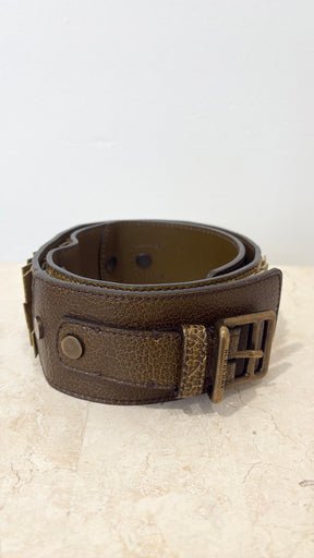 Burberry Green Textured Leather Wide Belt, 70