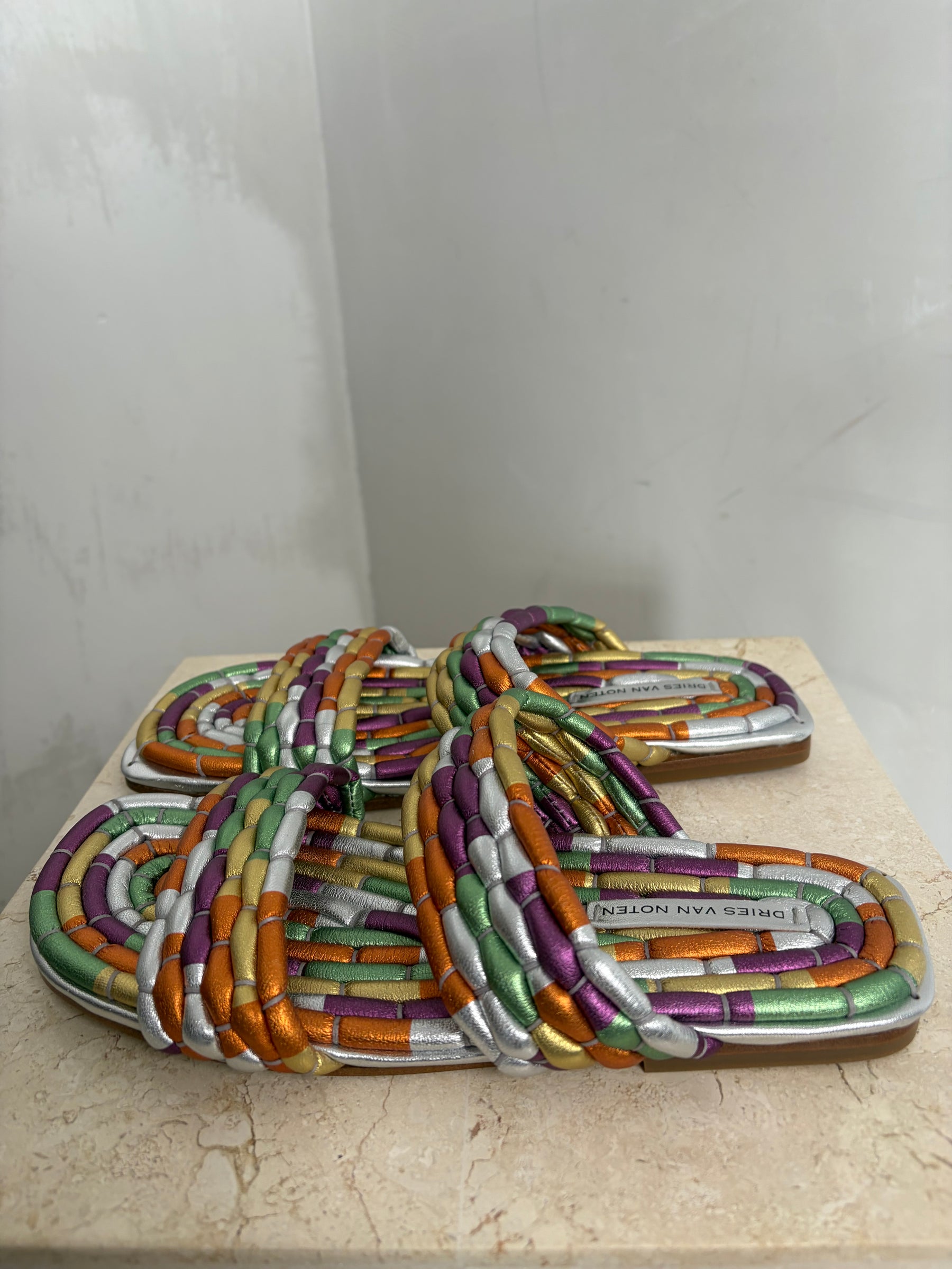 Dries van Noten Multi Metallic Quilted Slides, 37