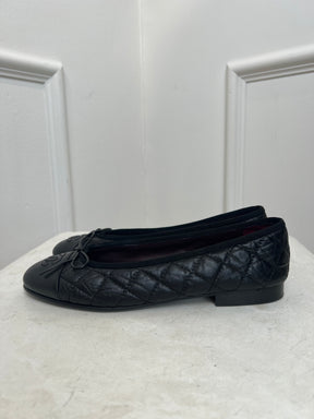 Chanel Black Quilted Leather Ballet Flats, 37