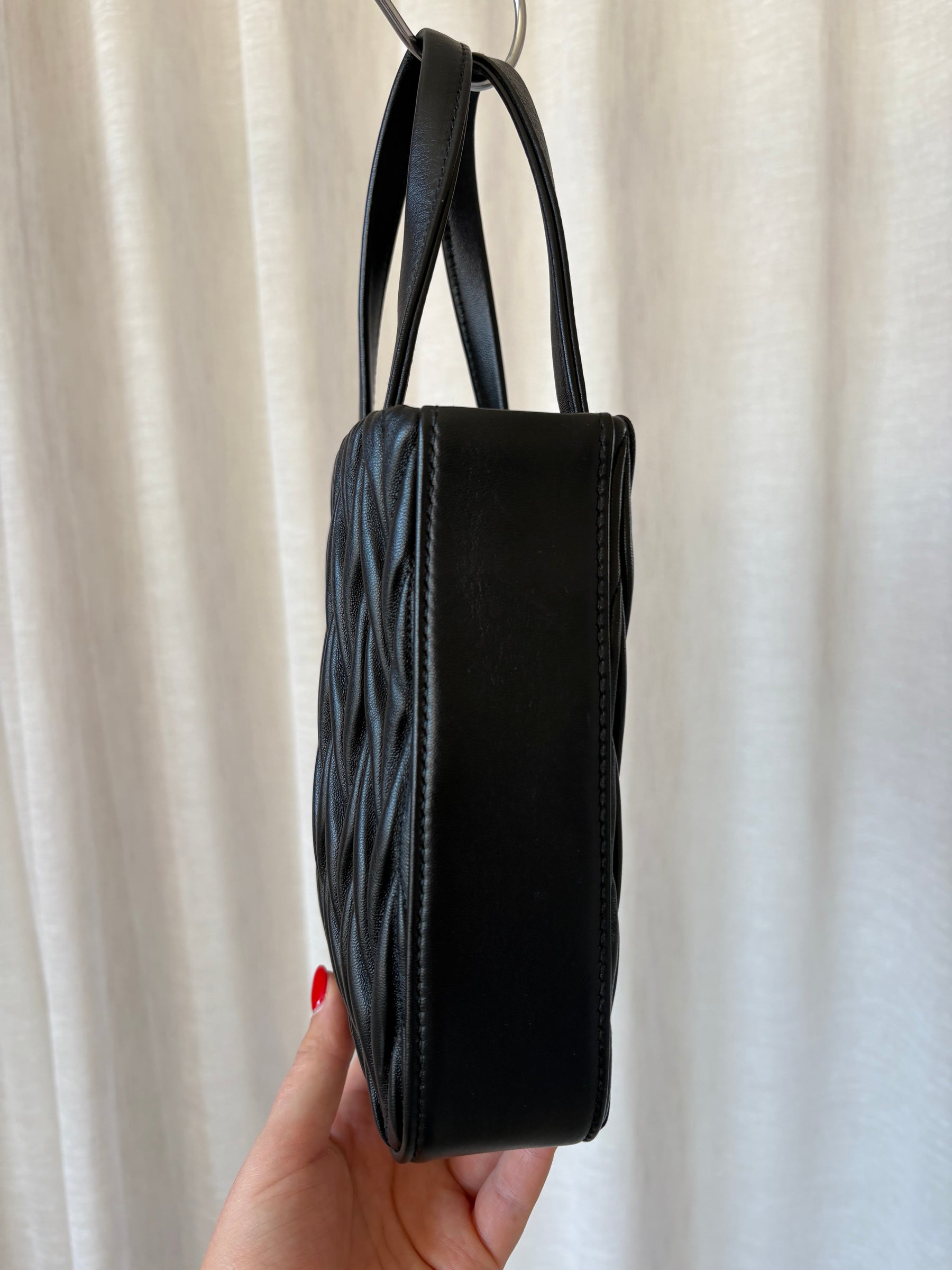 Miu Miu Black Matelasse Mini Crystal Chain Tote Bag