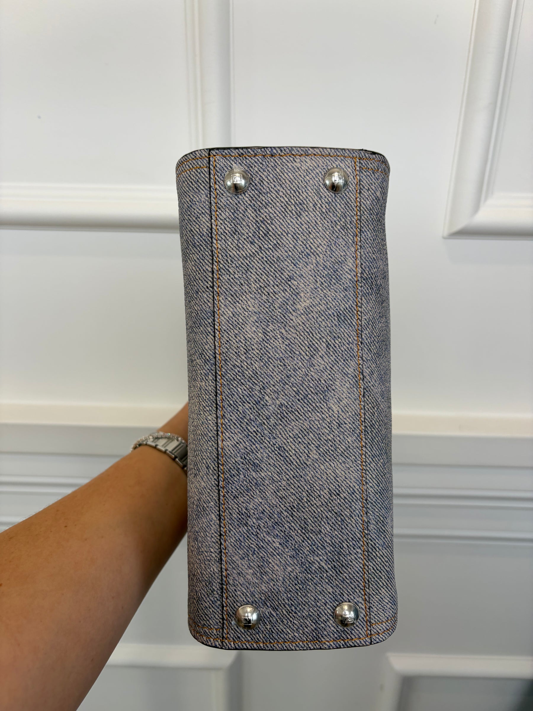 Fendi Blue Denim Effect Leather Mini Peekaboo