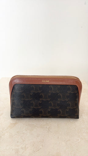 Celine Cosmetic Pouch In Triomphe Canvas And Calfskin