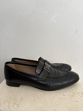 Hermès Black Leather Loafers, 39