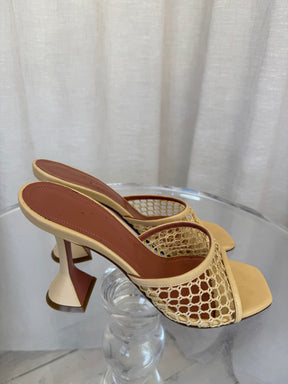Amina Muaddi Beige Netted Mules, 38