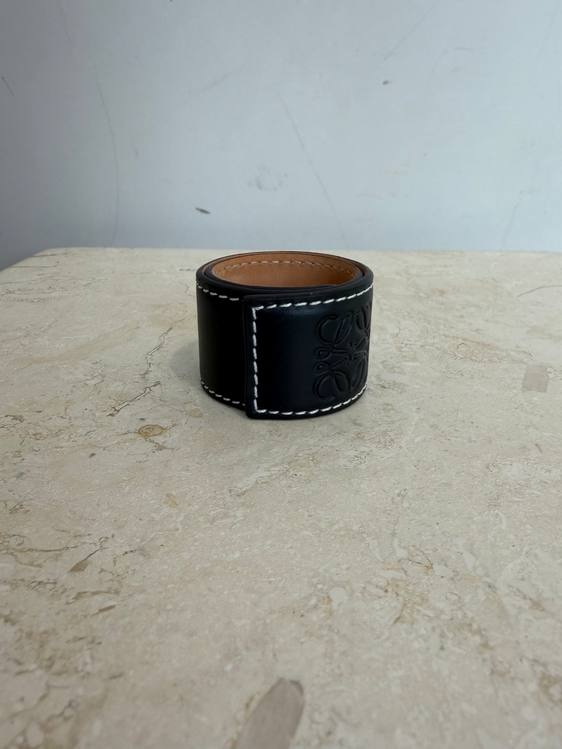Loewe Anagram Snap Leather Bracelet Black, OS