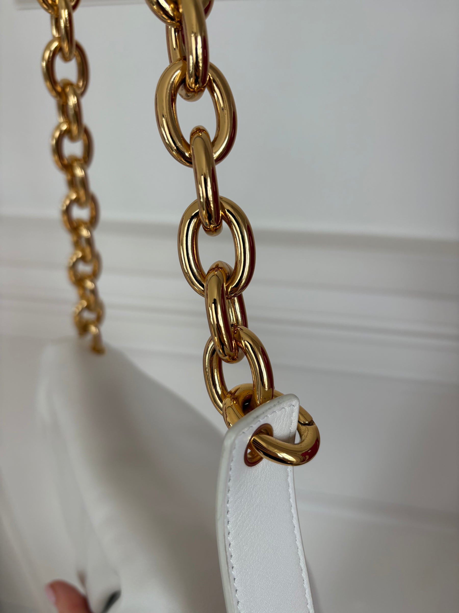 Bottega Veneta Chalk Leather Chain Pouch Belt Bag