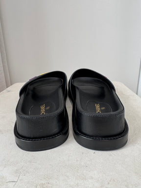 Chanel Black Leather Multi Logo Slides, 36.5C