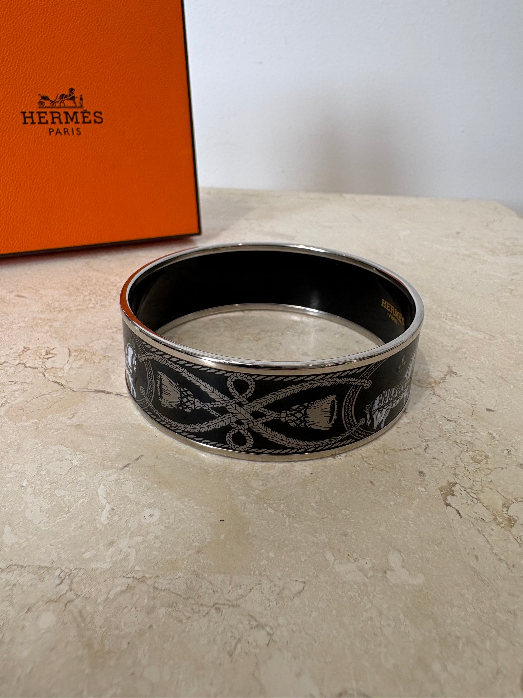 Hermès Enamel Printed Wide Grand Apparat Bracelet, R