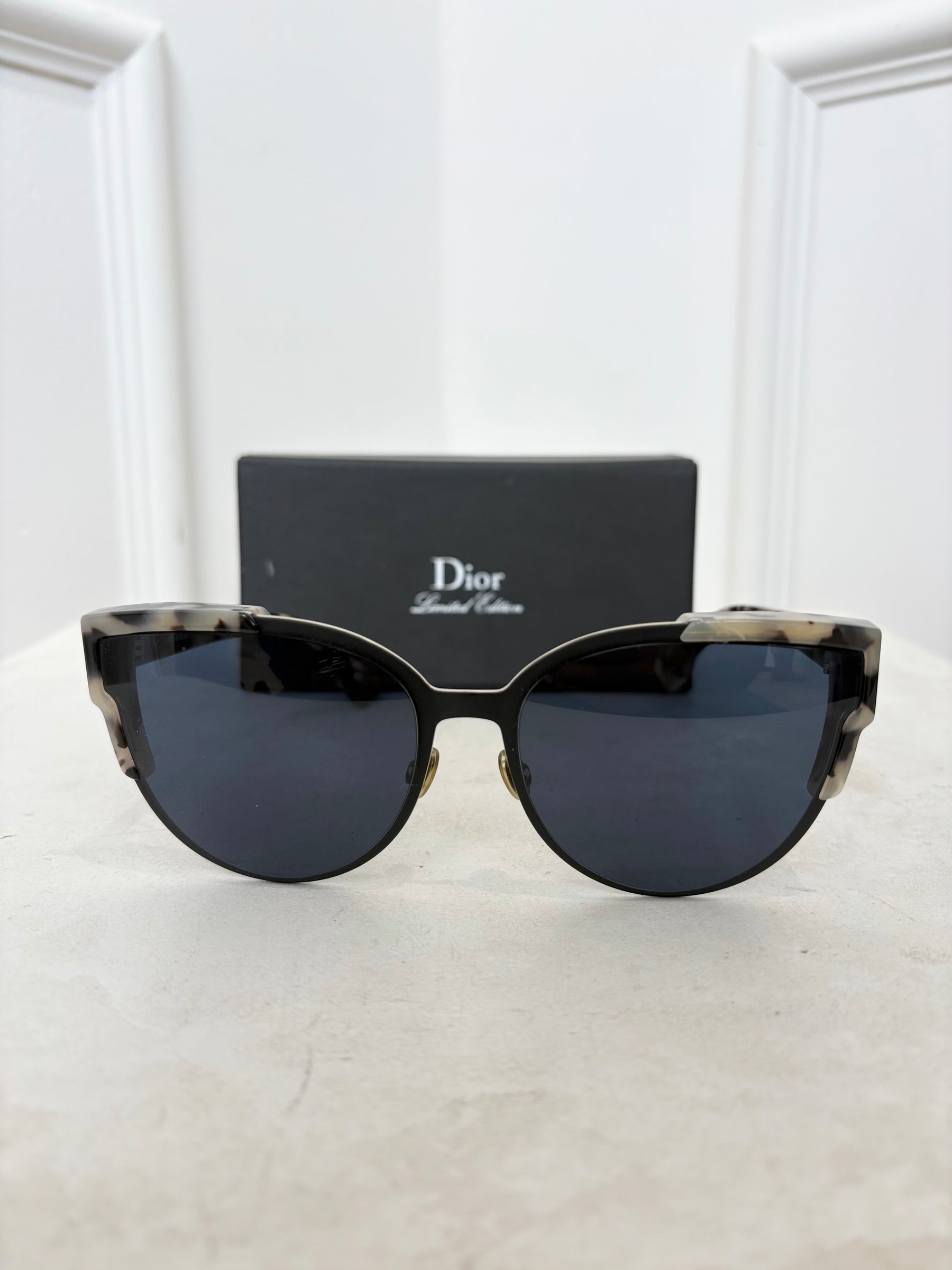 Dior Black and Grey Tortoiseshell Corner Sunglasses
