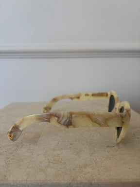 Lucy Folk Cream Marble Round Sunglasses