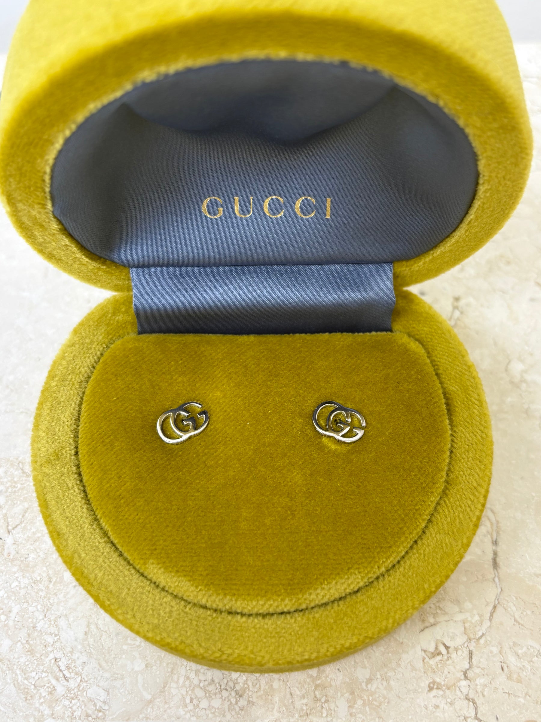 Gucci White Gold Marmont Studs