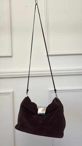 STAUD Chocolate Suede Cuff Clutch