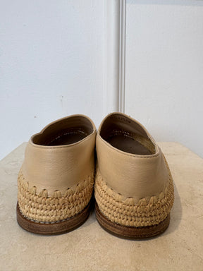 Chanel Beige Leather and Raffia Logo Loafer, 37