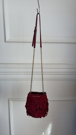 Burberry Red Suede Fringed Mini Bucket bag