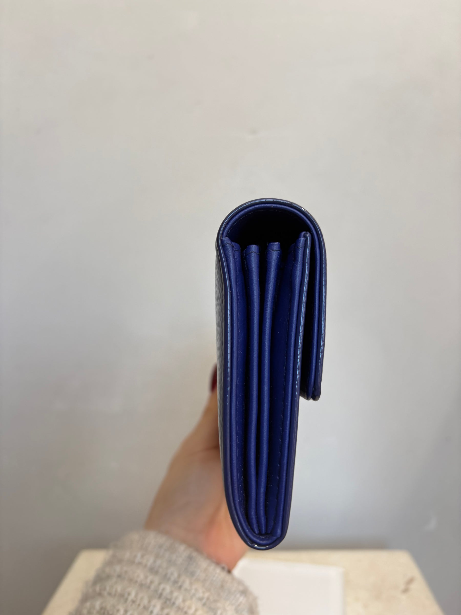 Chanel Purple Grained Patent Leather Flap Logo Wallet