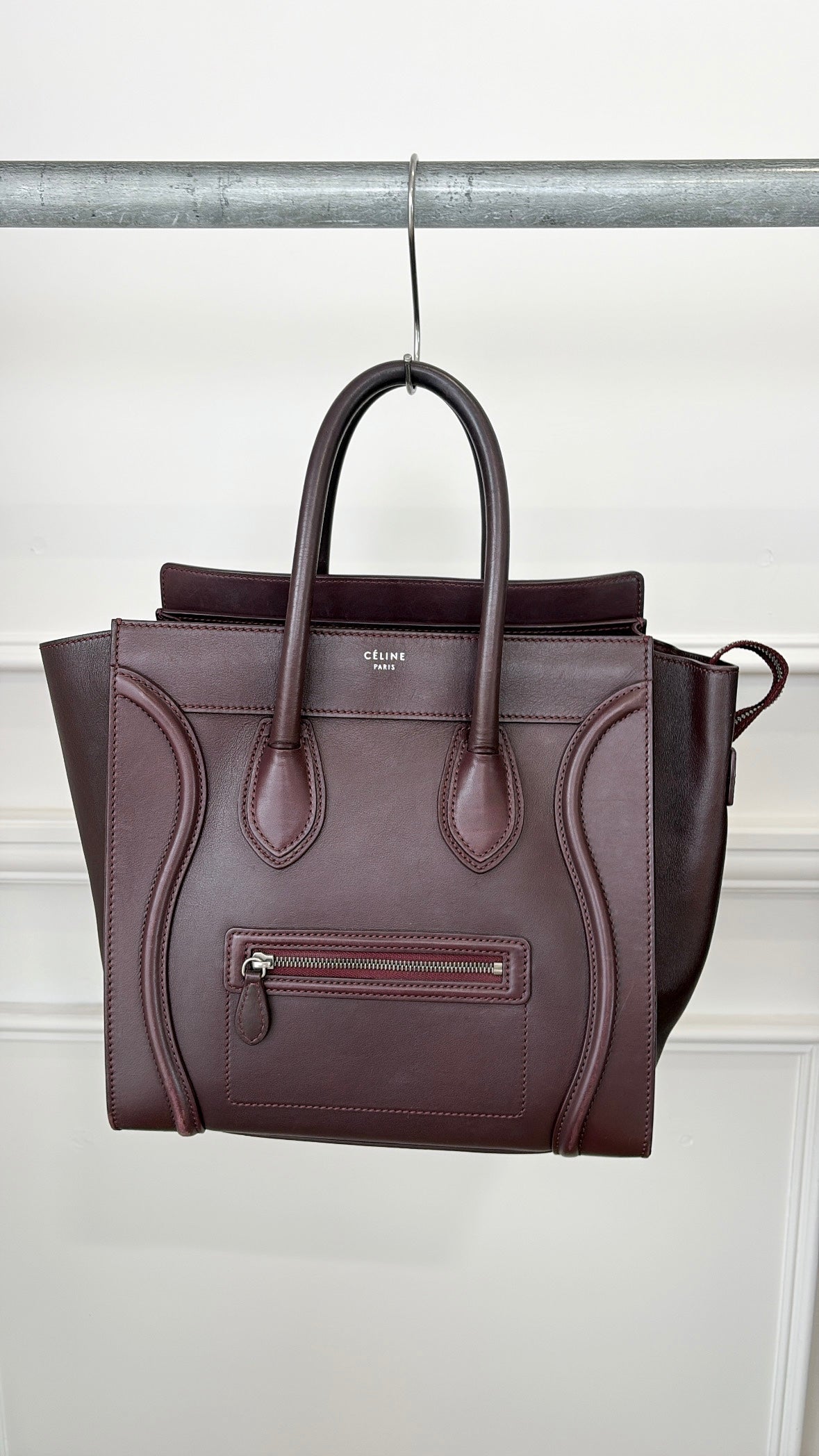 Celine Burgundy Leather Mini Luggage Tote