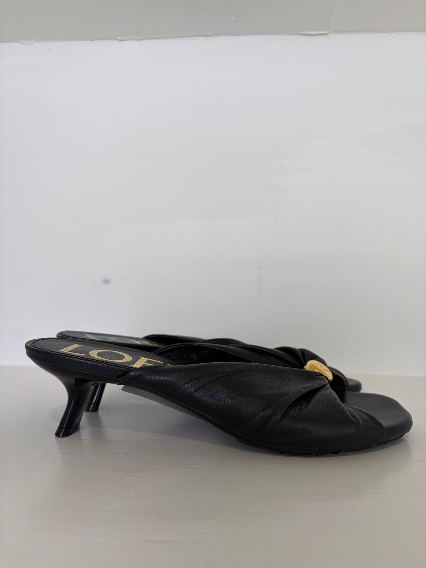 Loewe Black Leather Dot Heeled Mules, 36