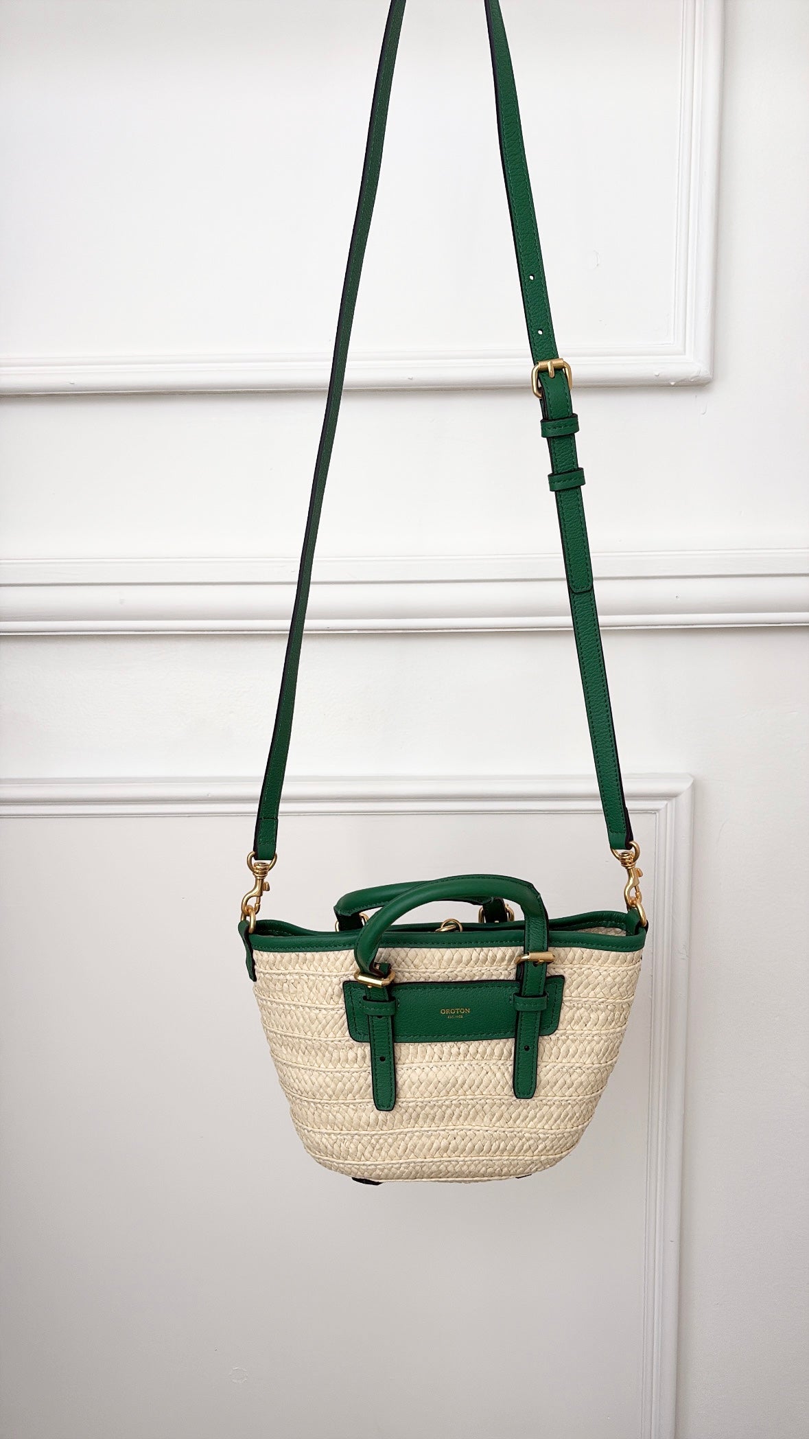Oroton Camille Straw Small Tote Natural And Green