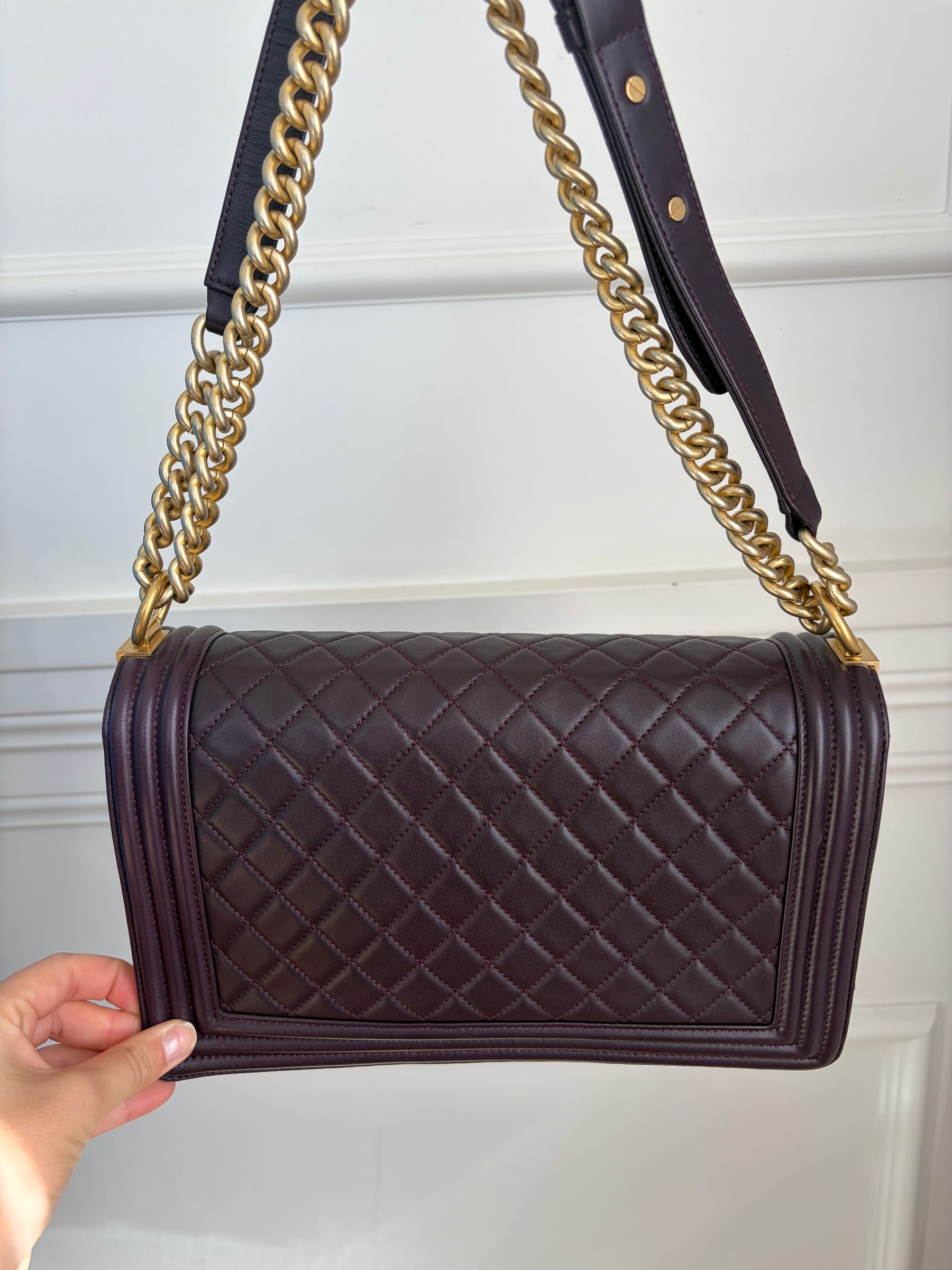 Chanel Aubergine Lambskin Leather Large Boy Bag
