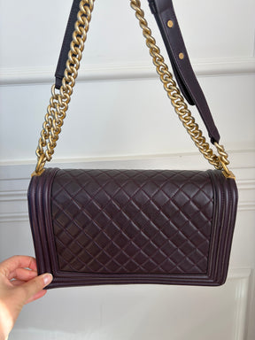 Chanel Aubergine Lambskin Leather Large Boy Bag