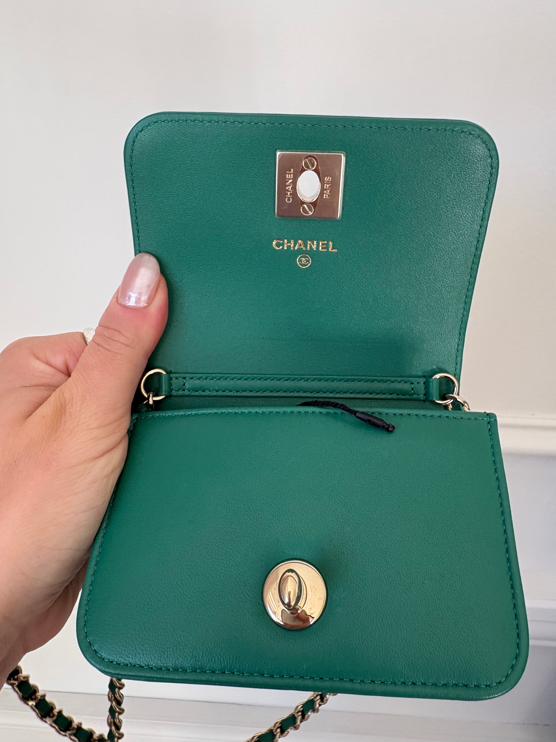 Chanel Emerald Leather and Swarovski Mini Flap Crossbody