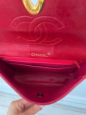 Chanel Timeless Classique Red Leather Shoulder Bag Gold Hardware
