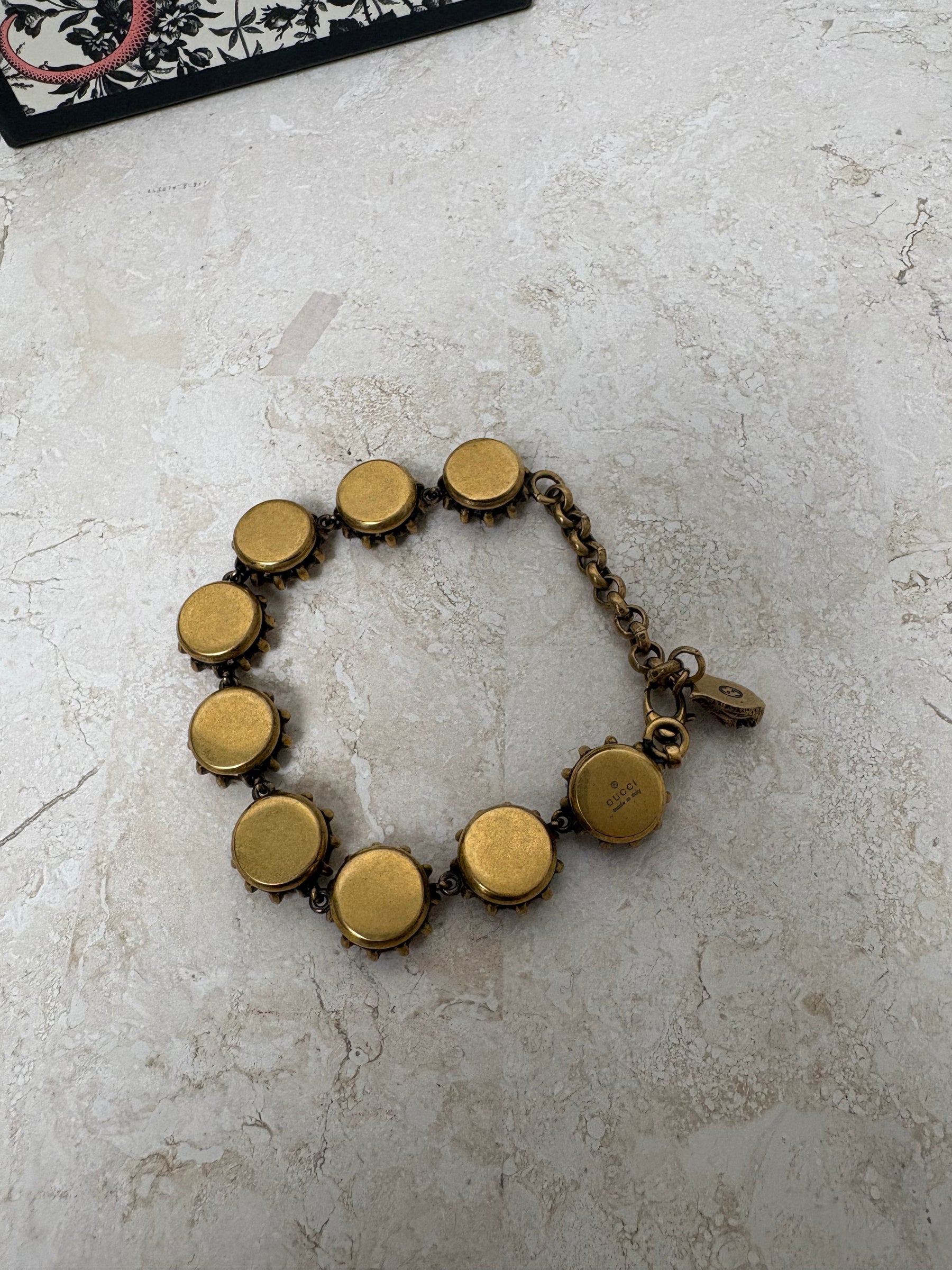 Gucci Gold Tone and Multicoloured Crystal Bracelet