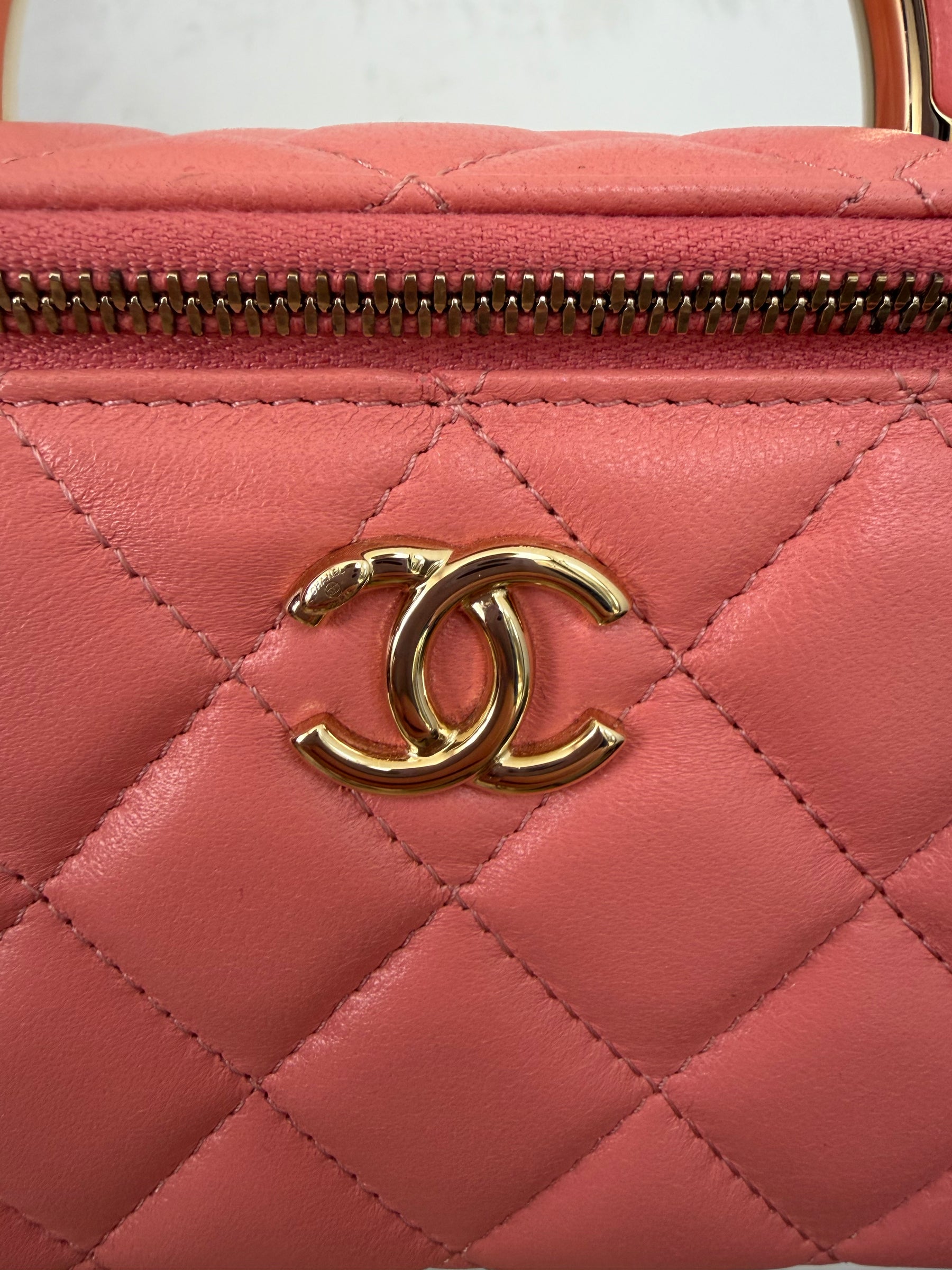 Chanel Coral Lambskin Leather Top Handle Vanity
