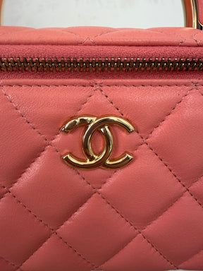 Chanel Coral Lambskin Leather Top Handle Vanity