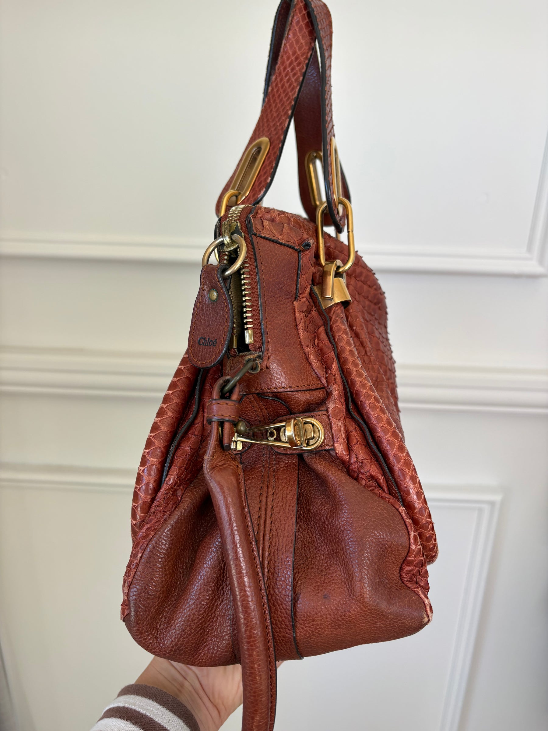 Chloé Chestnut Python and Leather Paraty Tote Bag