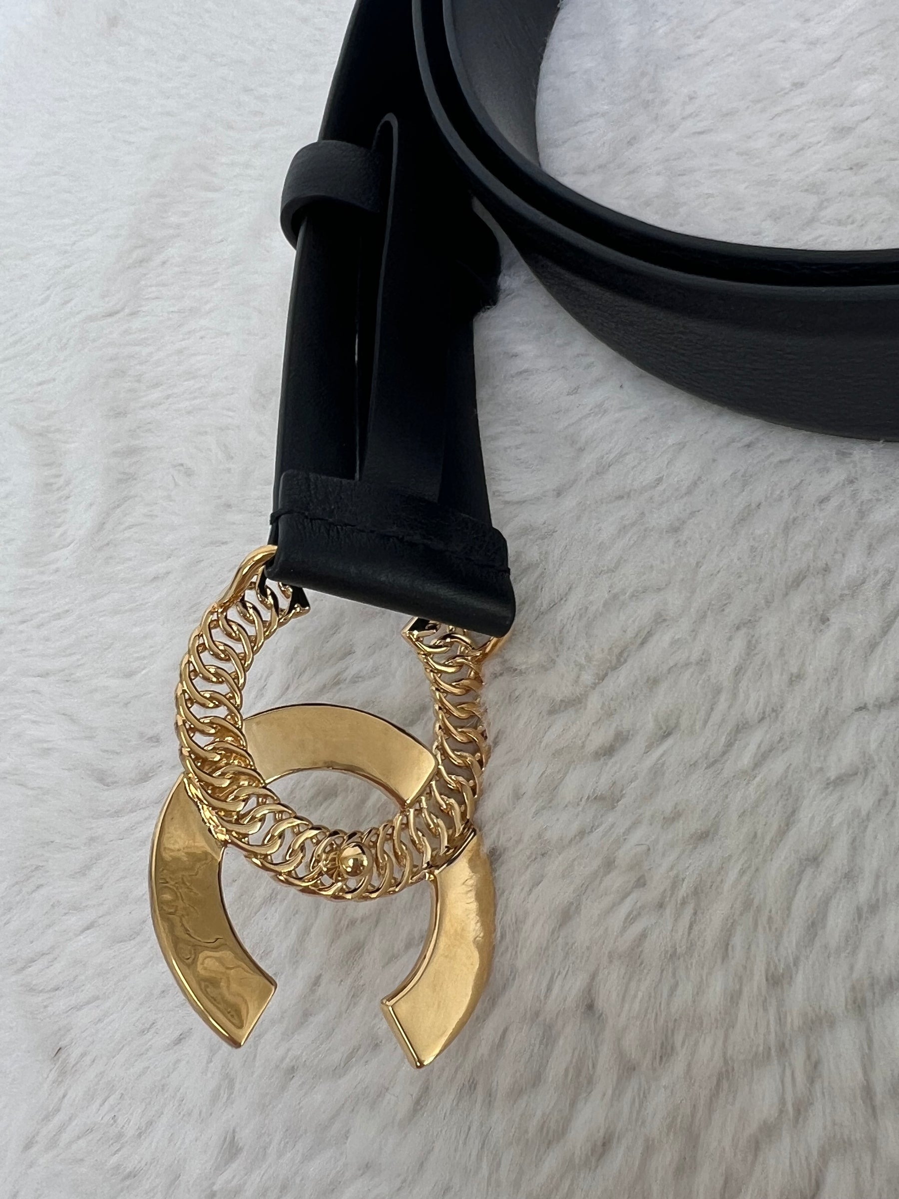 Chanel Black Leather Gold CC Buckle Belt, size 90cm
