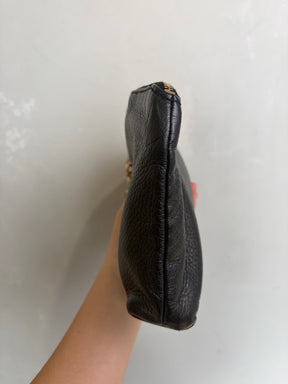 Gucci Black Leather Tassel Zipped Clutch