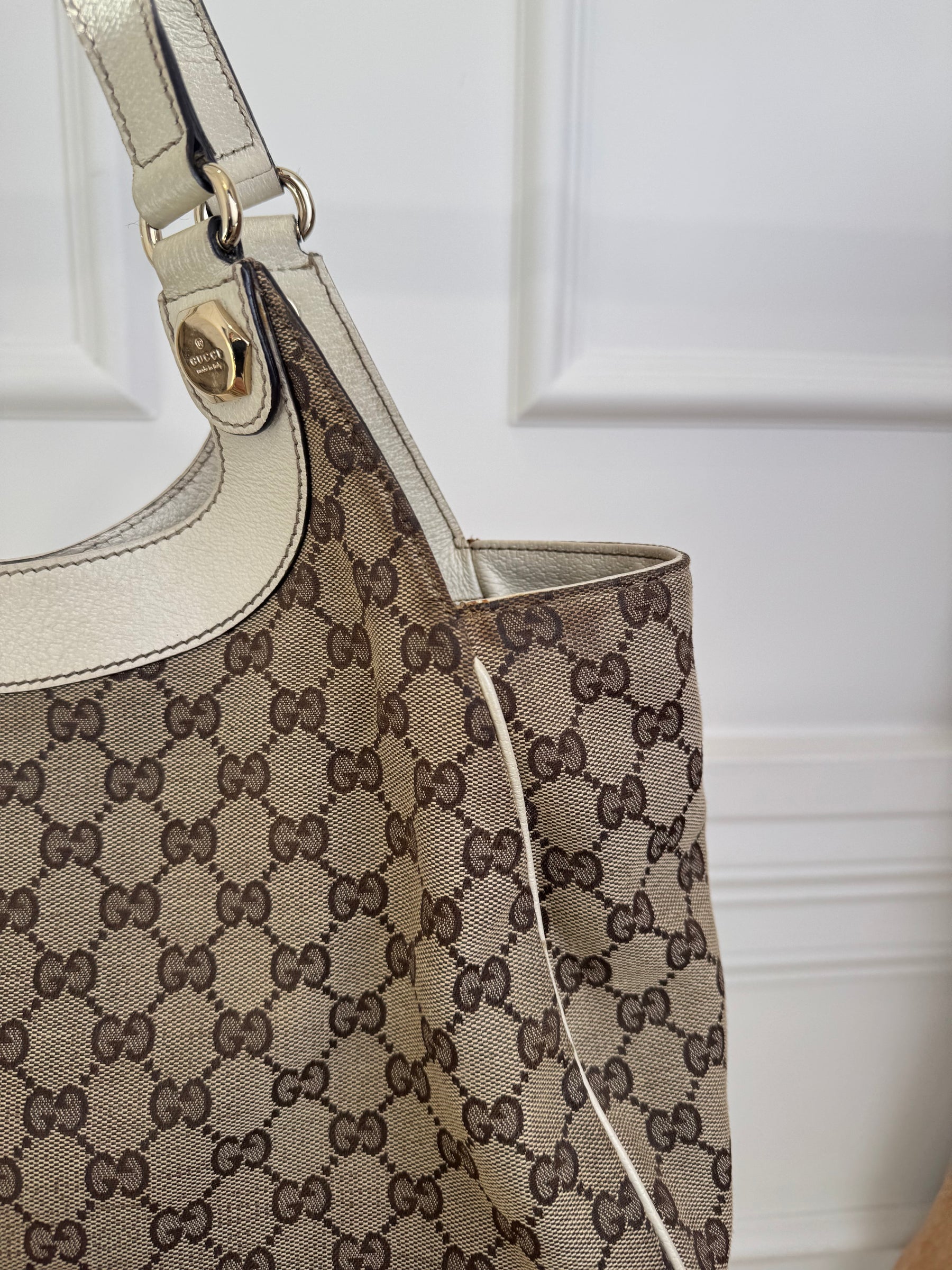 Gucci Beige Monogram Charmy Leather Bag