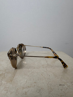 Valentino Gold Tone and Tortoiseshell Round Sunglasses