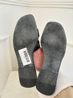 Hermès Black LEather Oran Sandals, 38