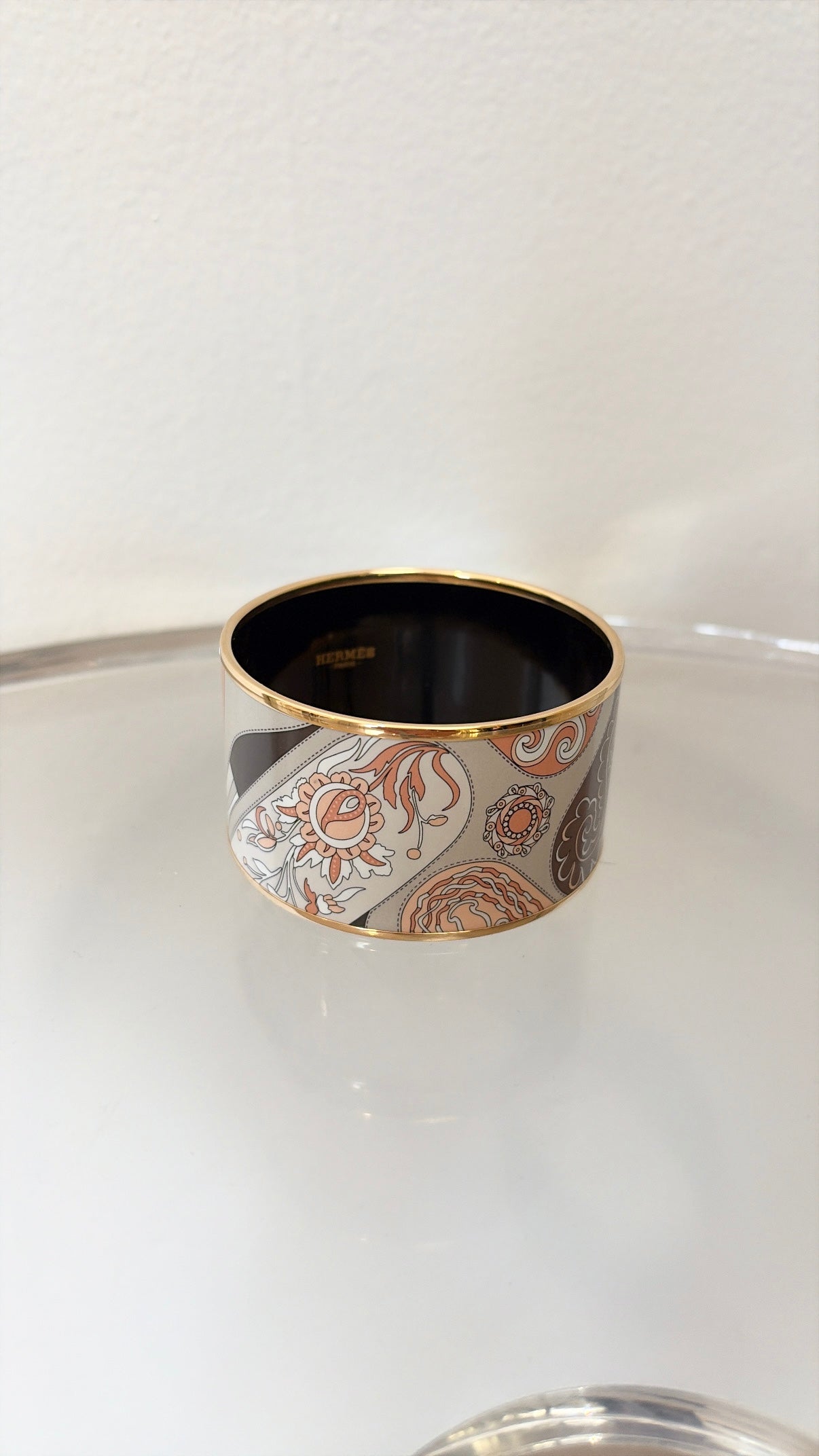 Hermès Floral and Paisley Enamel Wide Bracelet with Rose Gold, XS