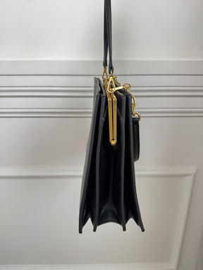 Oroton Black Leather Top Handle Gold Frame Shoulder Bag