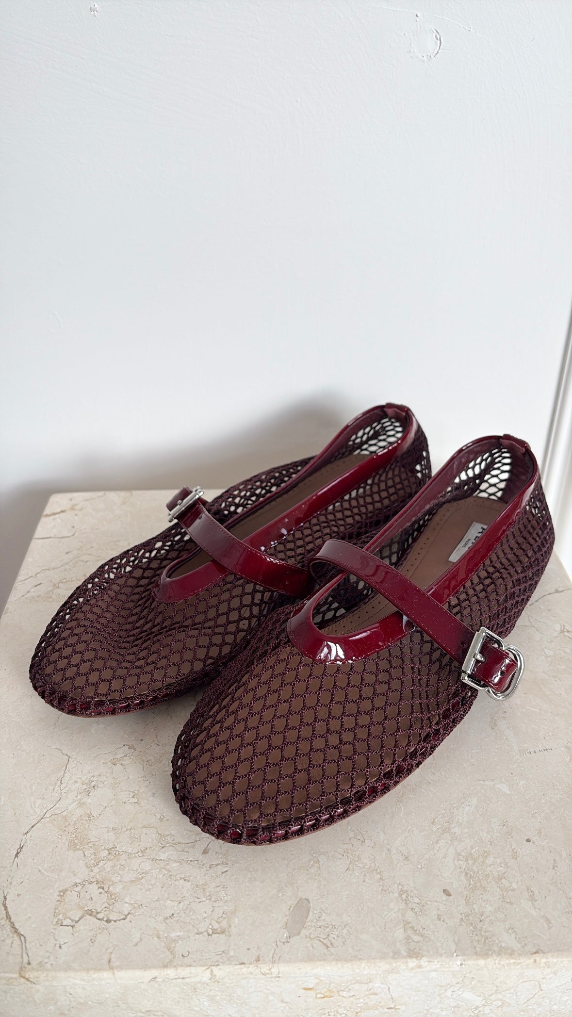 Alaïa Burgundy Fishnet Ballet Flats, 39