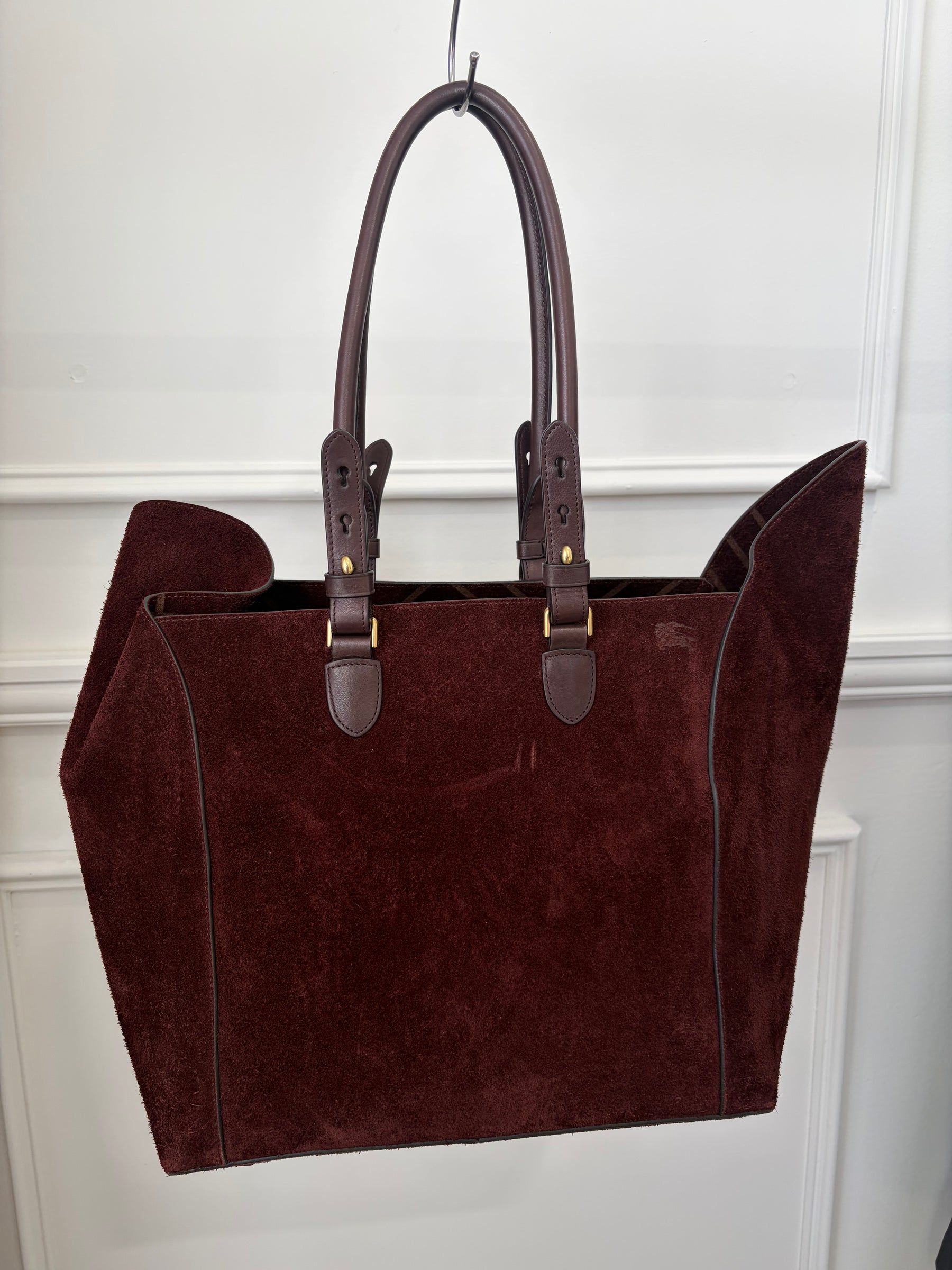 Burberry Brown Suede Medium Shield Tote Bag