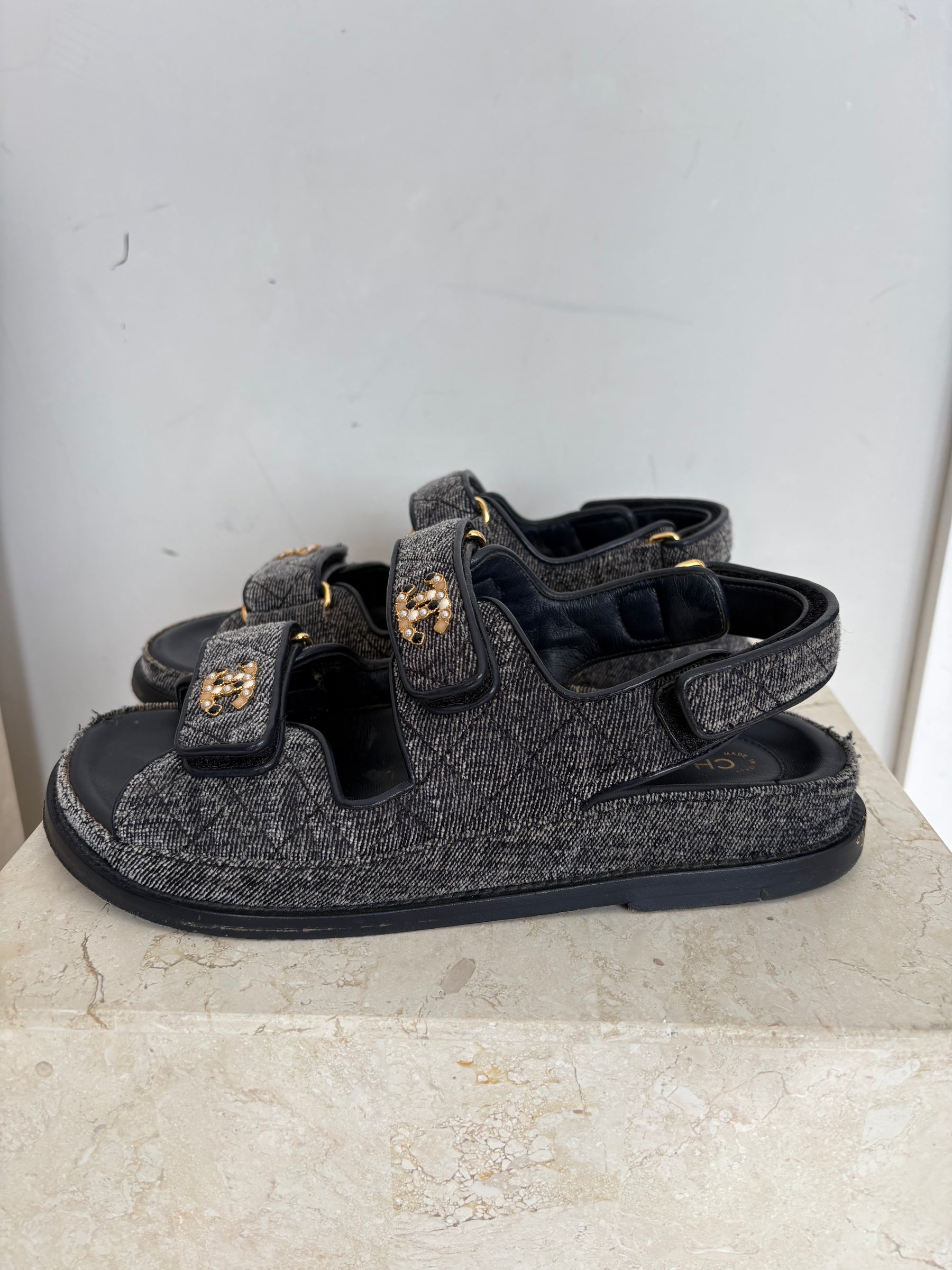 Chanel Blue Velvet Denim Effect Dad Sandal, 37 C