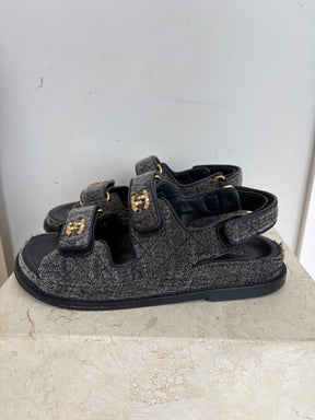 Chanel Blue Velvet Denim Effect Dad Sandal, 37 C