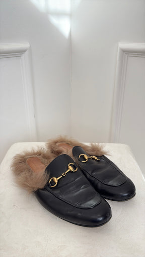 Gucci Princetown Mules With Fur Black, 42