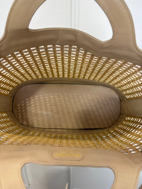 Chanel Beige Leather Raffia Logo Tote Bag