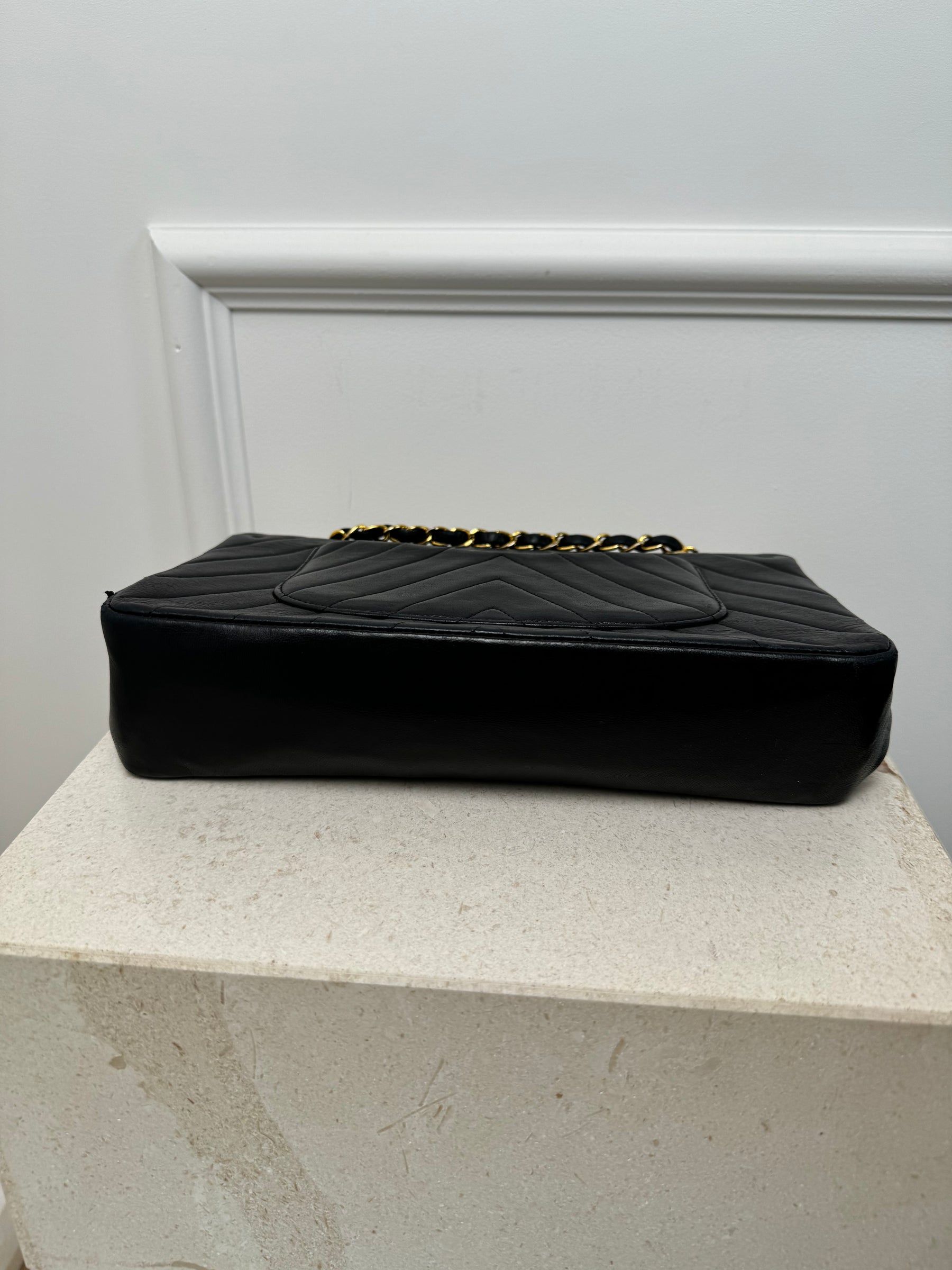 Chanel Black Chevron Leather Small Classic Flap