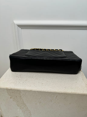 Chanel Black Chevron Leather Small Classic Flap