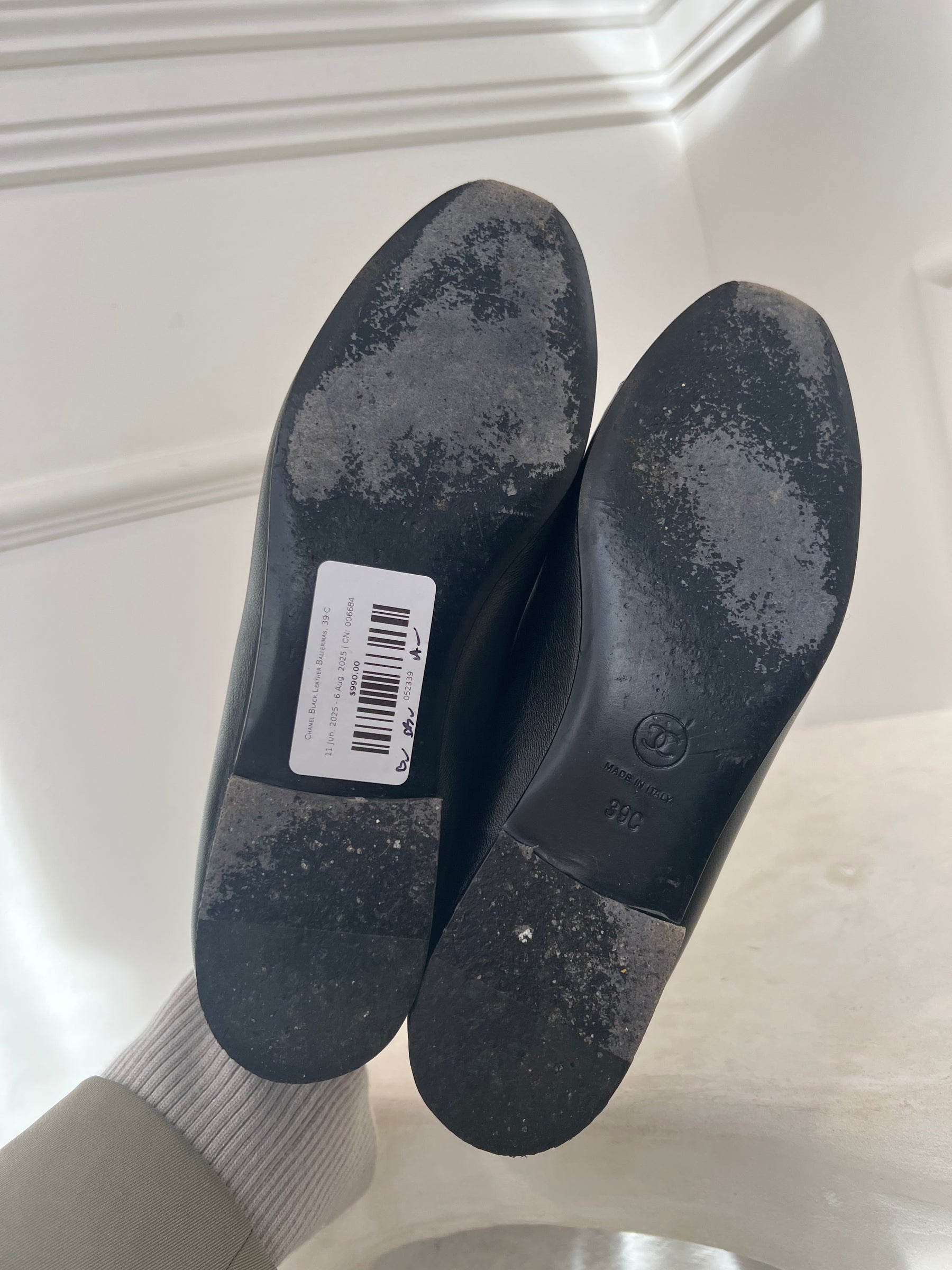 Chanel Black Leather Ballerinas, 39 C