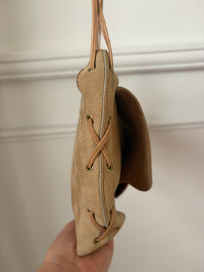 Gucci Beige Suede Heart Whipstitch Shoulder Bag