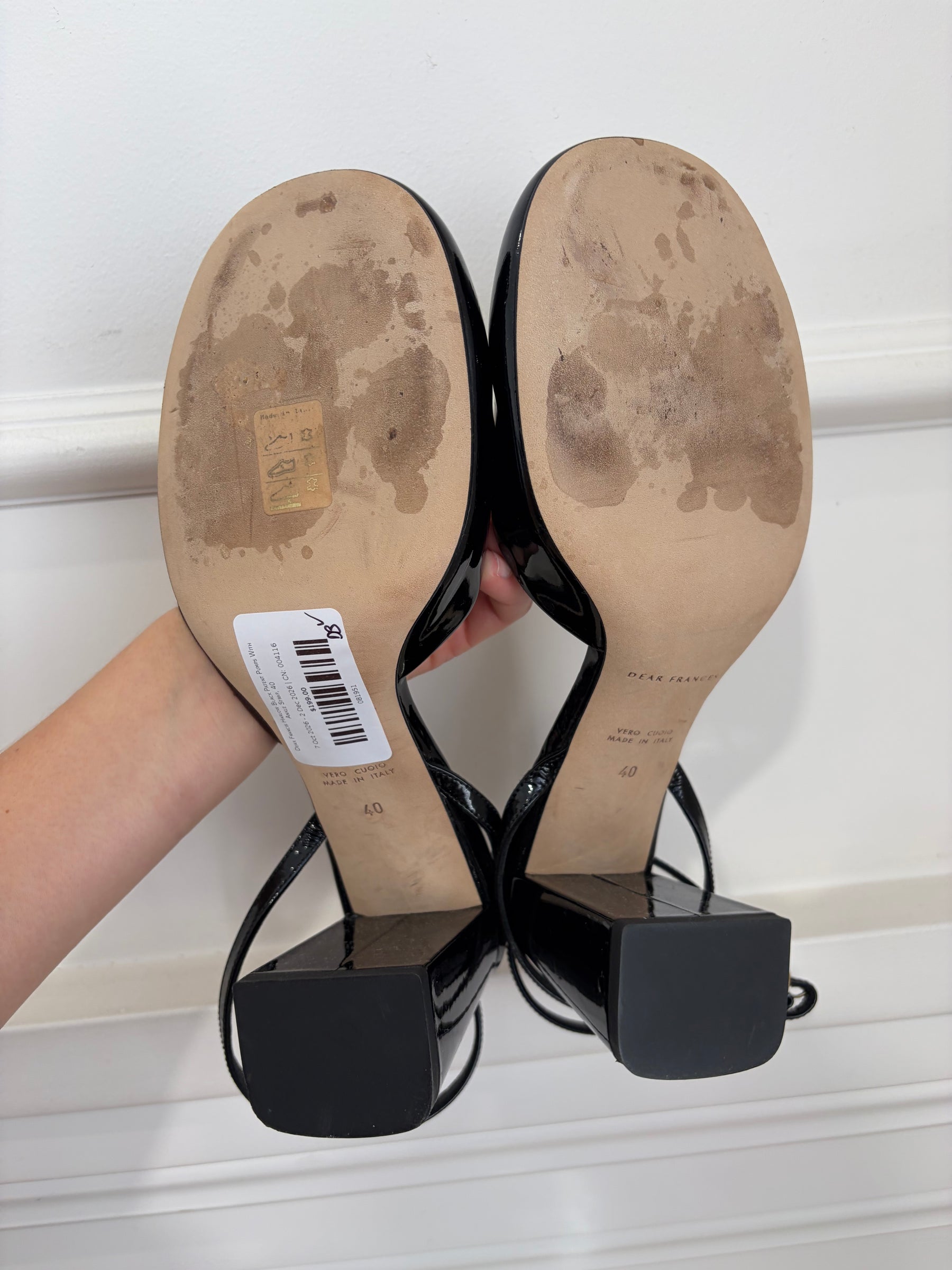 Dear Francis Harlow Black Patent Pumps With Ankle Strap, 40