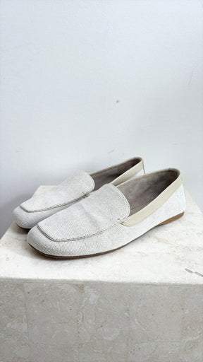 Khaite Cream Canvas Square Tie Loafers, 39
