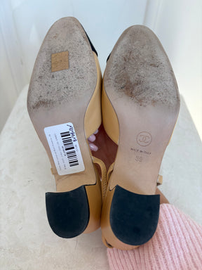 Chanel Beige Leather and Black Slingbacks, 39